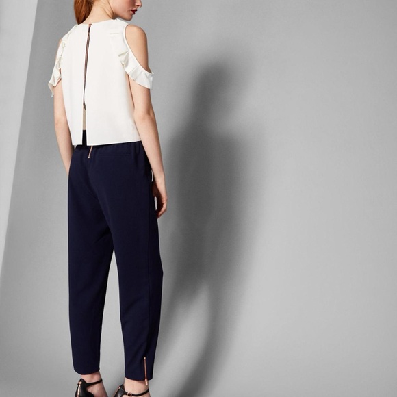 NWOT Ted Baker Cold Shoulder Jumpsuit,
Navy/White Size US 8 - Picture 2 of 16